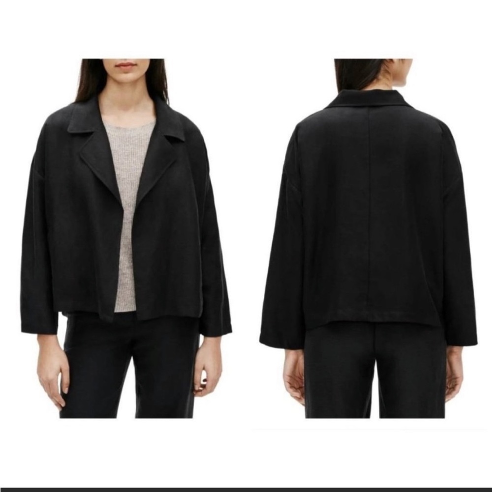 Eileen Fisher NWT Organic Linen Slub Double Breasted Black Jacket Modest sz M